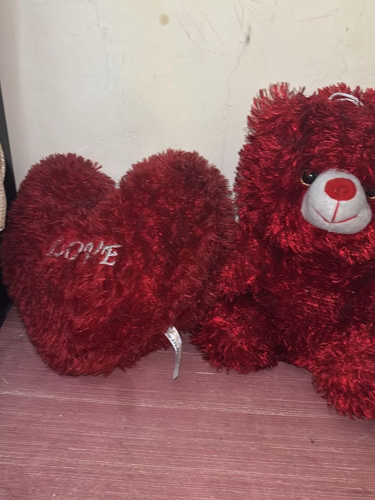 Red Plush Bear &amp; Heart Set