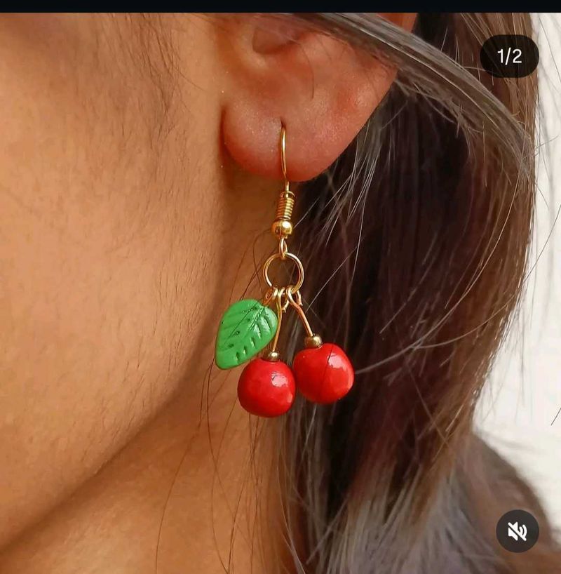 Cute clay Cherry Dangle Earrings
