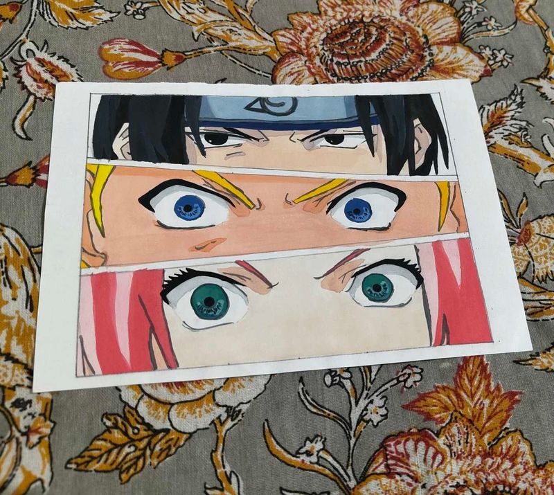 Sasuke, Naruto &amp; Sakura Anime Watercolor Painting