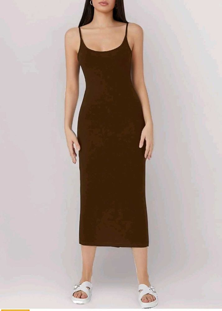 Aahwan Solid Brown Bodycon Midi Dress