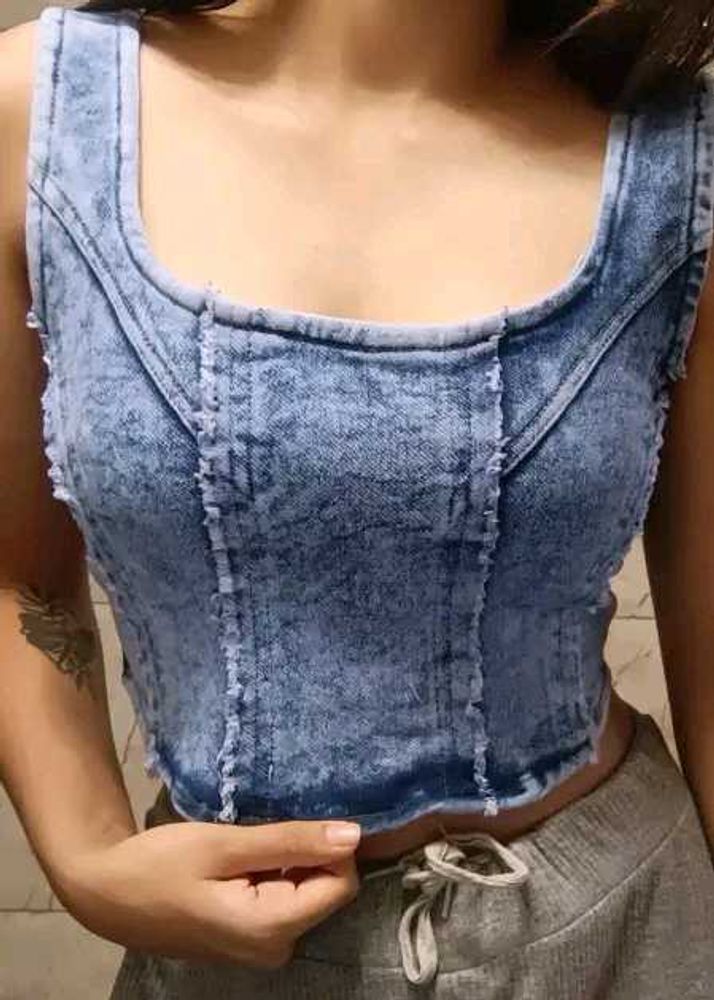 Denim Zip-Up Crop Top