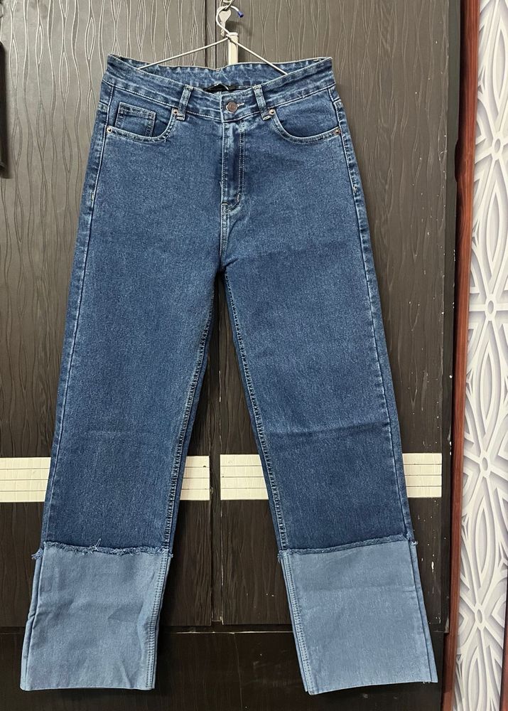 Two-Tone Wide Leg Jeans