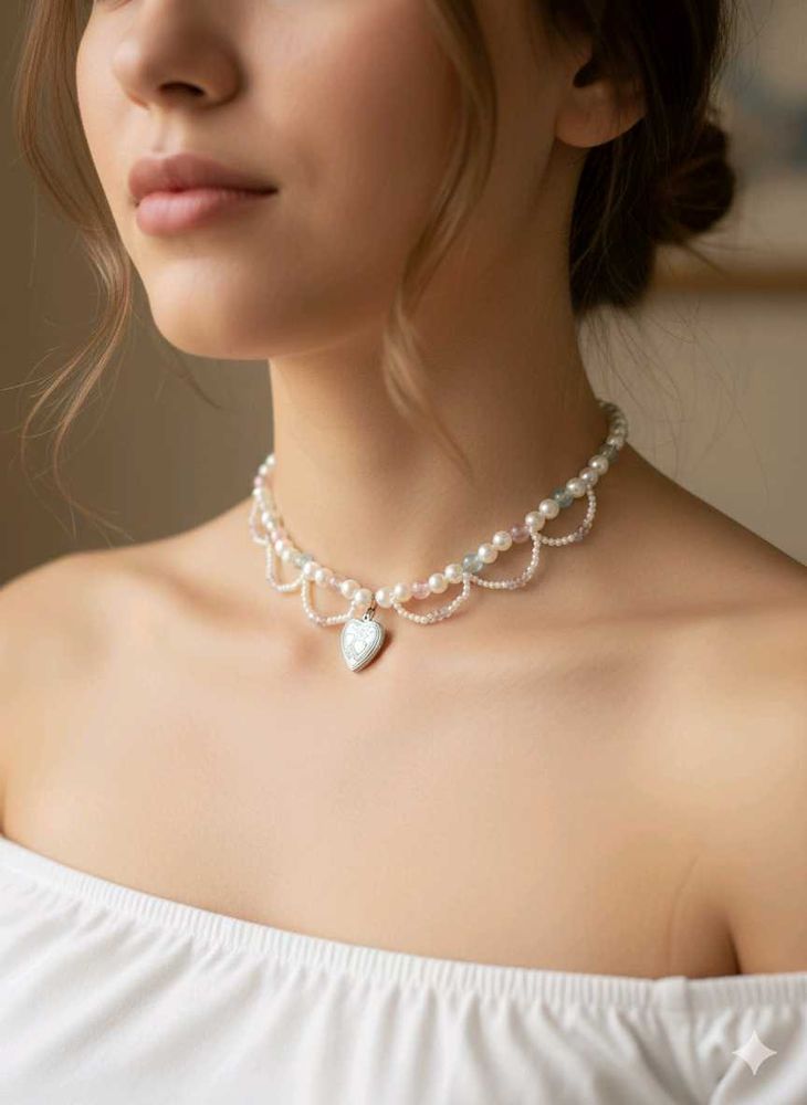 heart and Pearl Beaded Choker