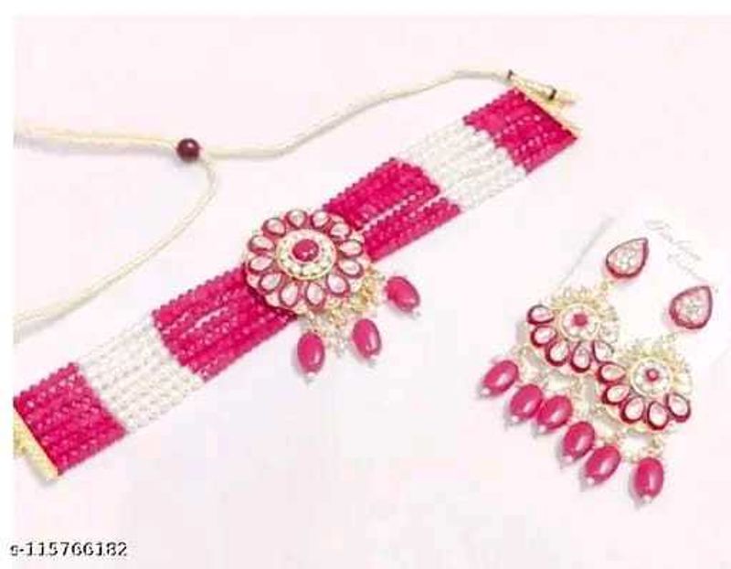 Pink and White Beaded Choker