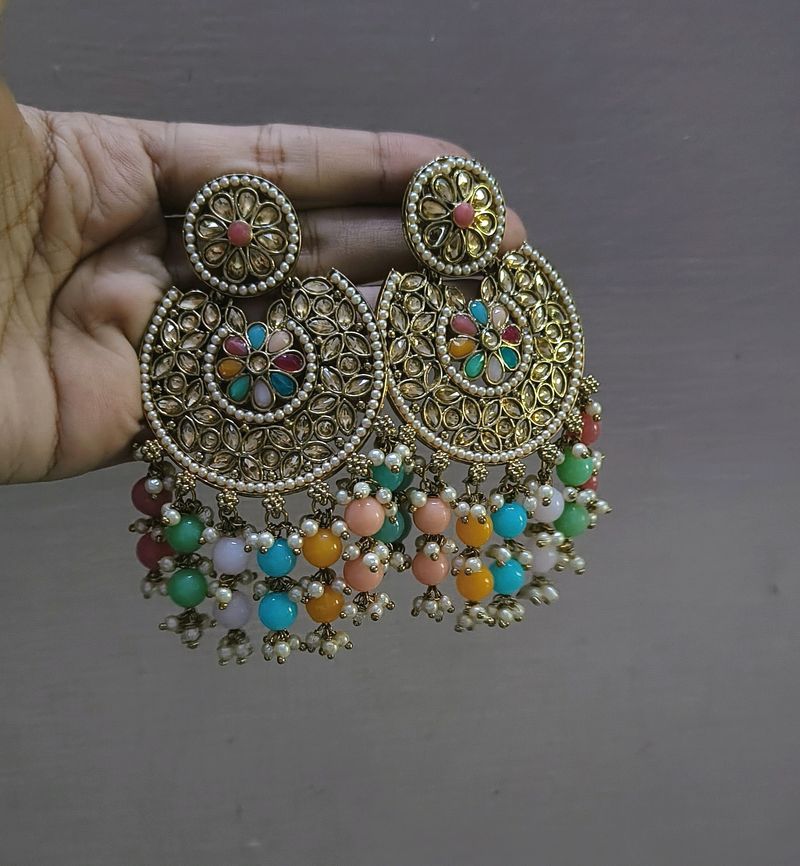 Elegant Ethnic Multicolour Pearl Earrings