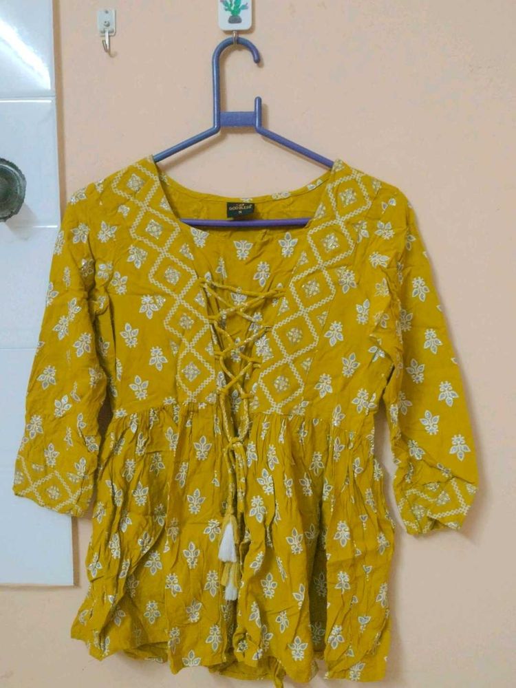 Mustard Embroidered Top