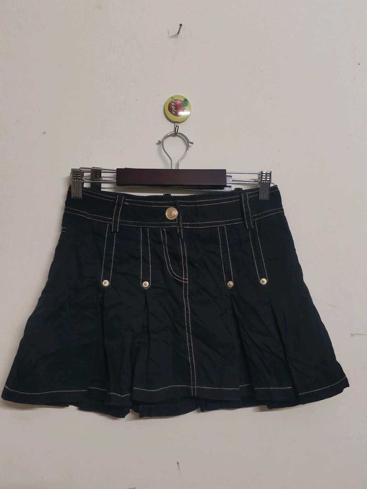 Pleated Denims Mini Skirt