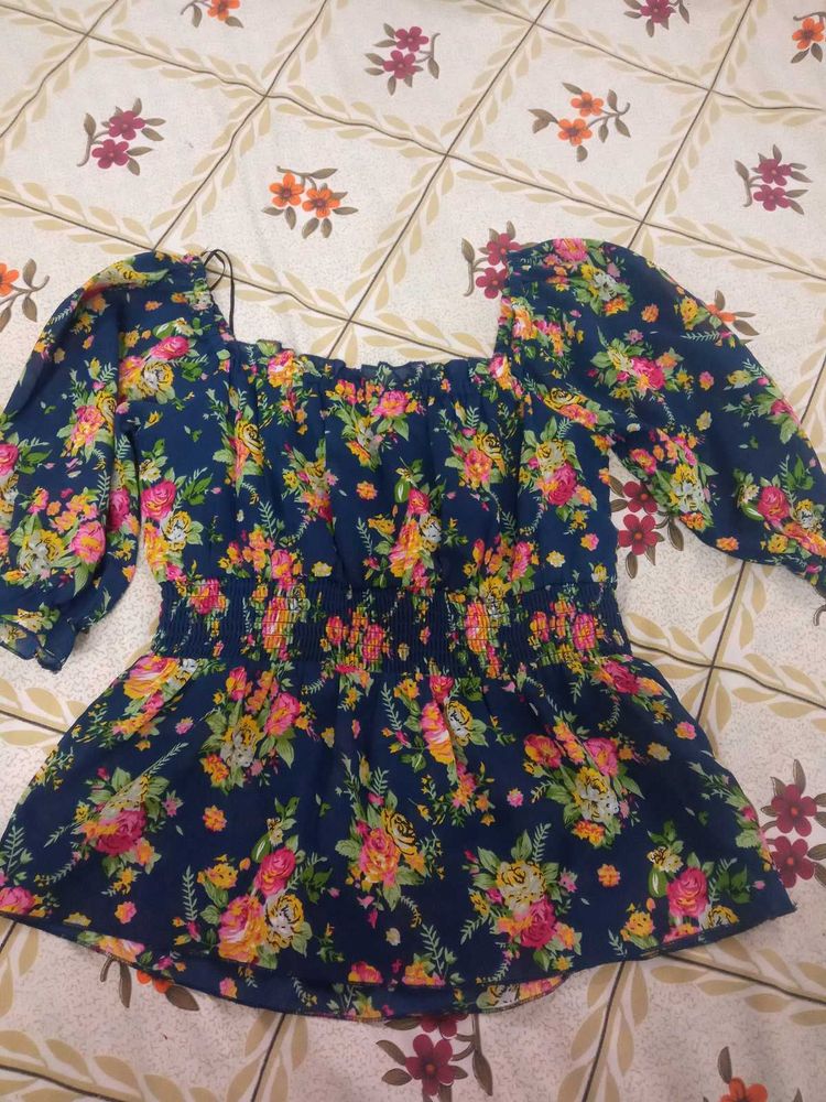 Floral Print Top, Size - M