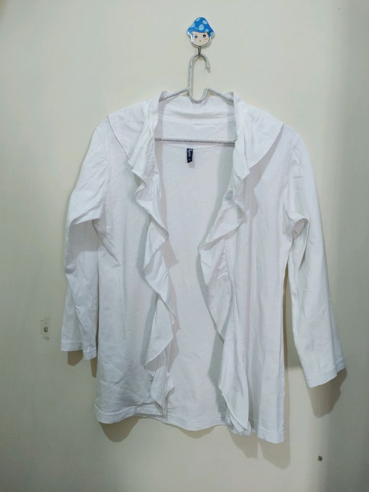 Voguish White Cover up Or Shrug With Ruffles