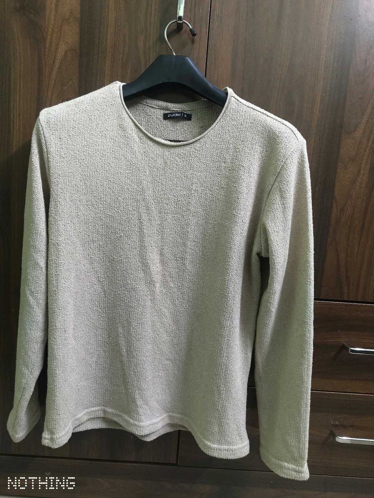 Casual Beige Long Sleeve Top Unisex