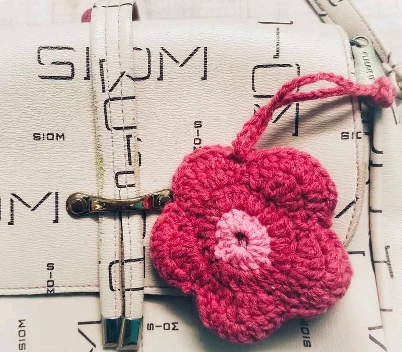Pink Crocheted mini Flower pouch