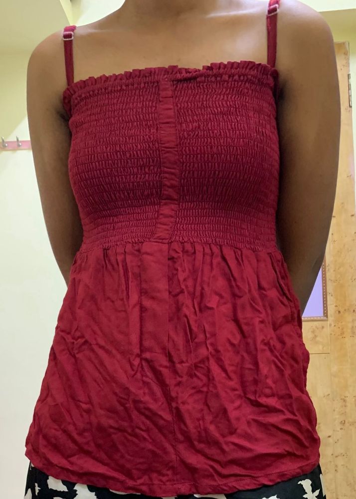 Red Sleeveless Smocked Cami Top