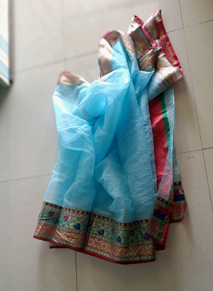 Blue Little Transperent Saree