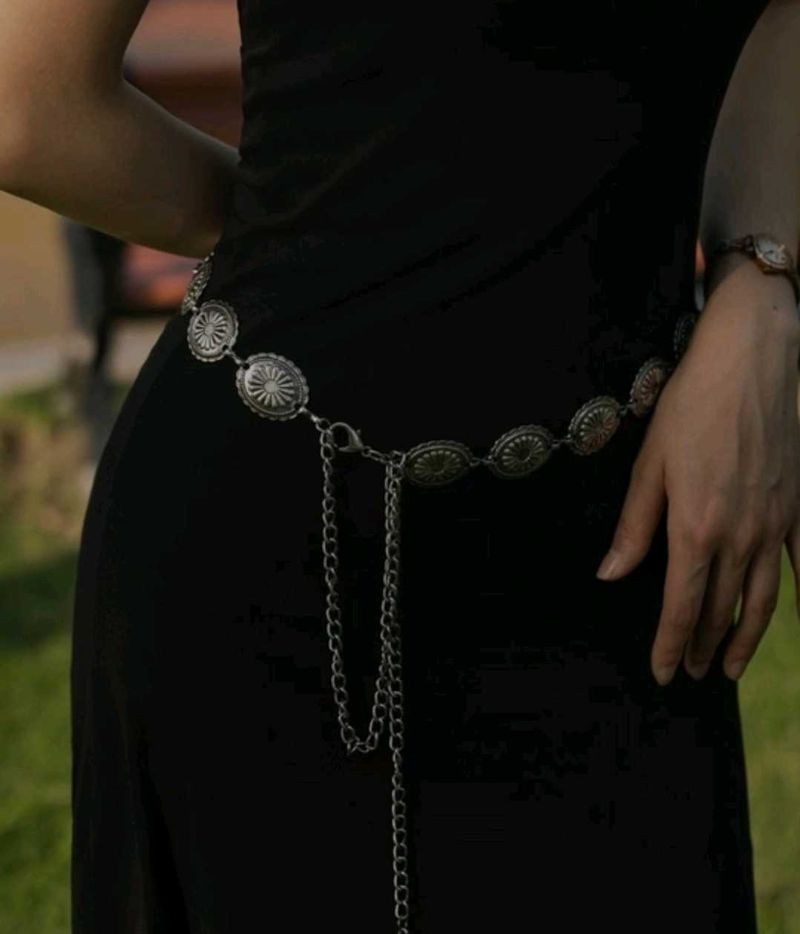 Y2k Aesthetic Silver Concho Waist Chain Belt