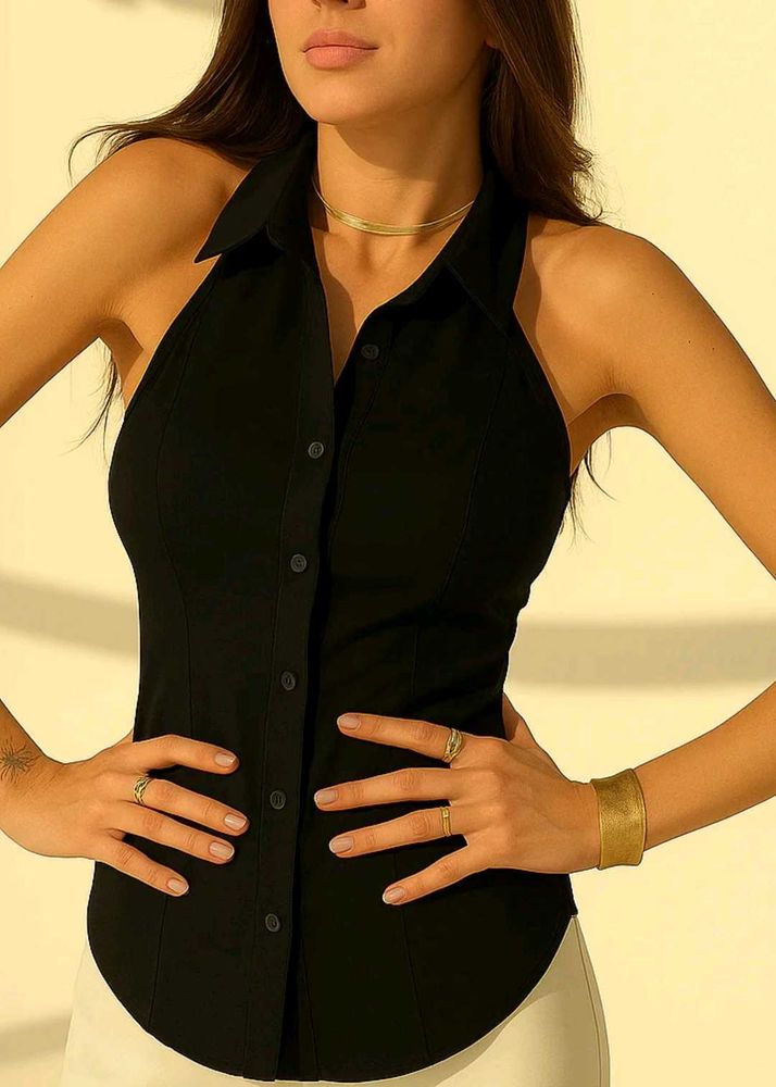 Chic Black Halter Top with corset back