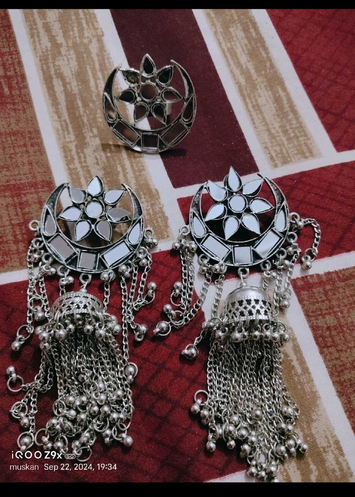Chandbali Jhumka Earrings With Ring