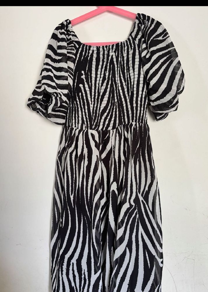 Zebra Print Puff Sleeve Dress