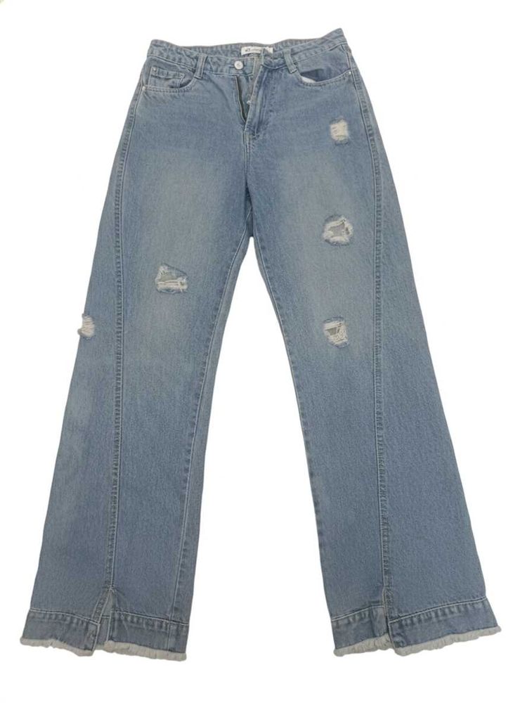 Distressed Wide Leg Denim Jeans