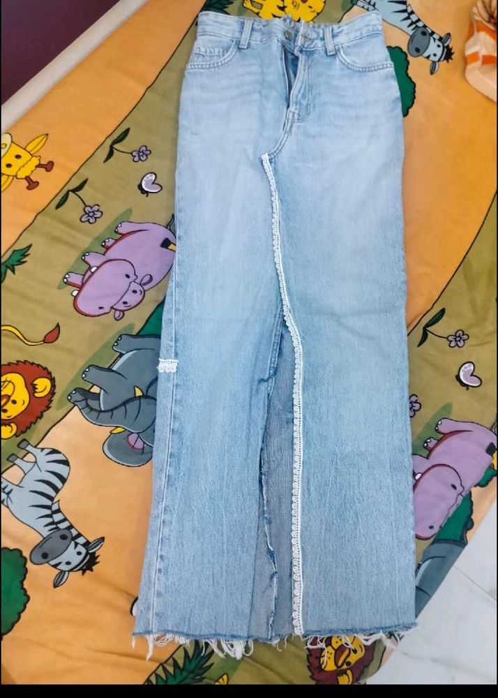 Denim Long Slit Skirt