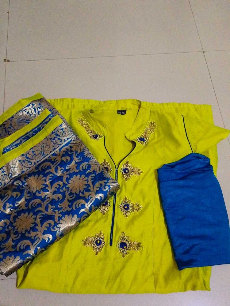 Yellow Embroidered Kurti Suit