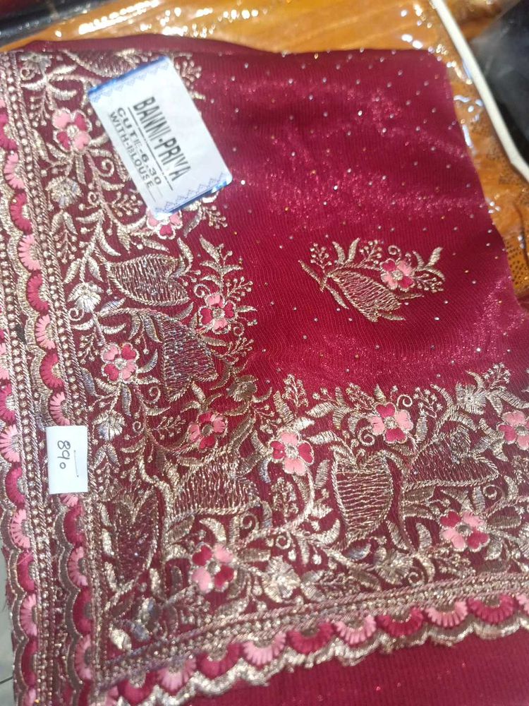 Maroon Embroidered Saree