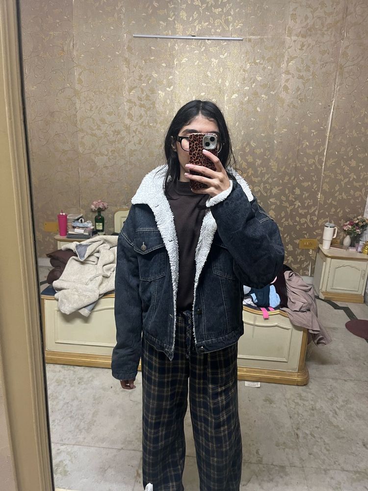 Denim Jacket with Shearling Collar