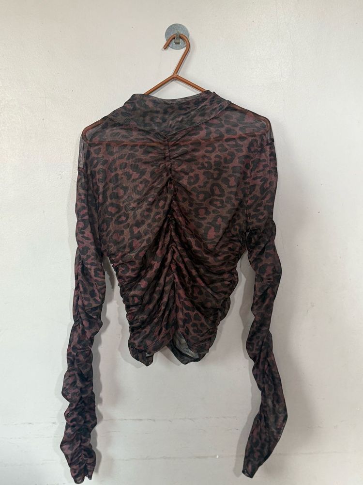 Leopard Print Mesh Top