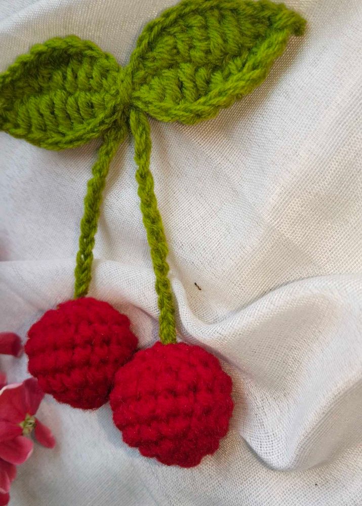 Crochet Cherry Hair Clips - Handmade Accessories