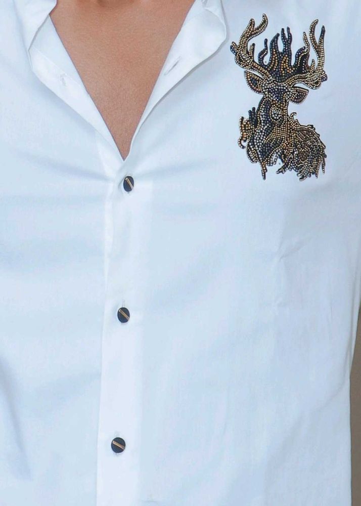 Embroidered White Casual Shirt