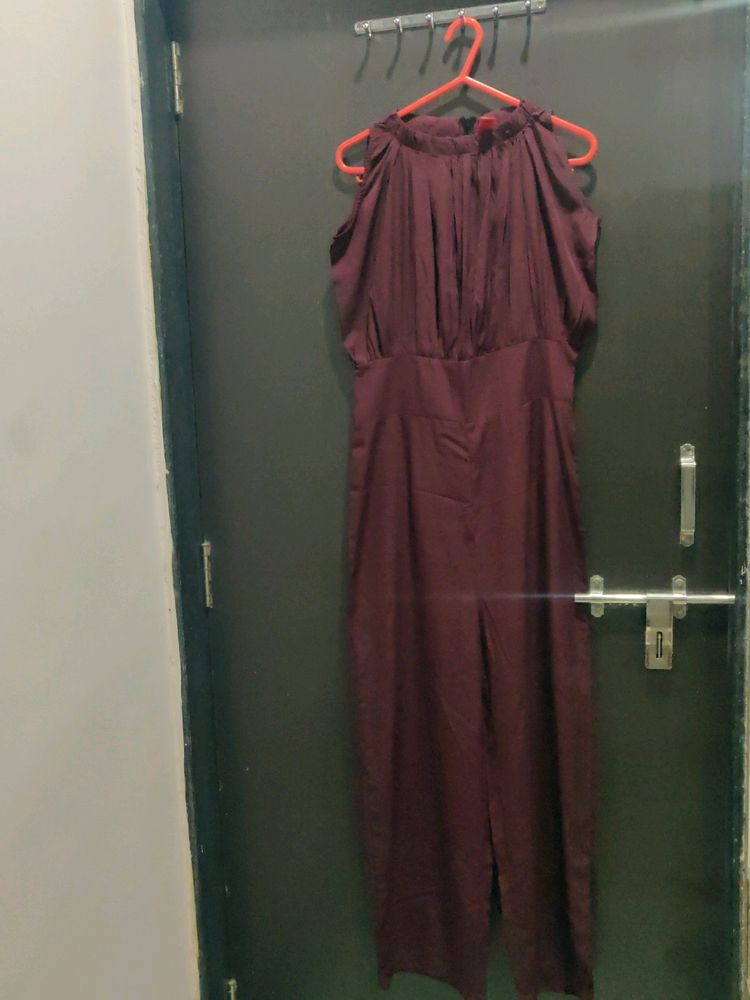 Burgundy Solid Basic Jumpsuit