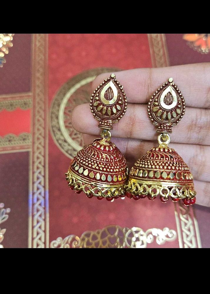 Red And Gold Plated Light Weight Earrings 😍❤️