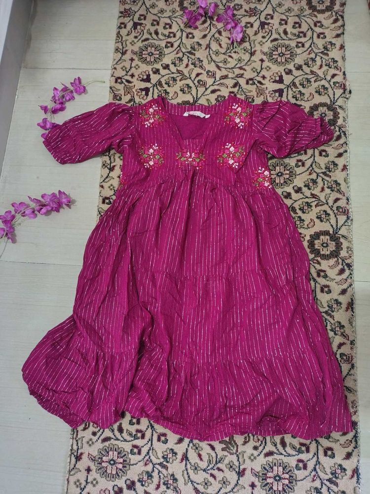Magenta Embroidered Mini Dress