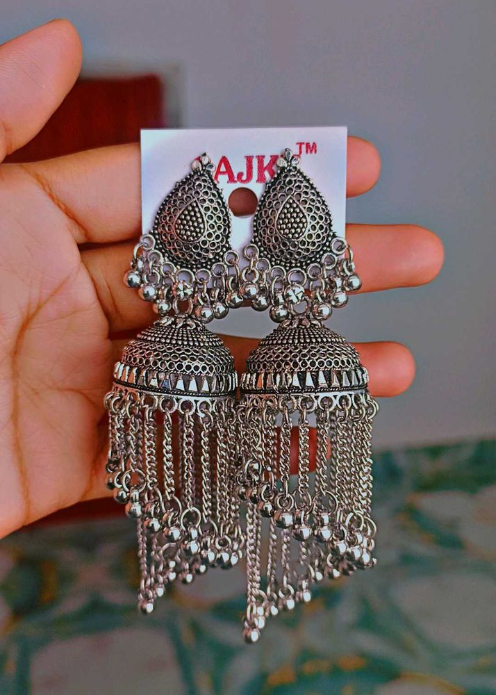 Silver Tone Jhumka Earrings