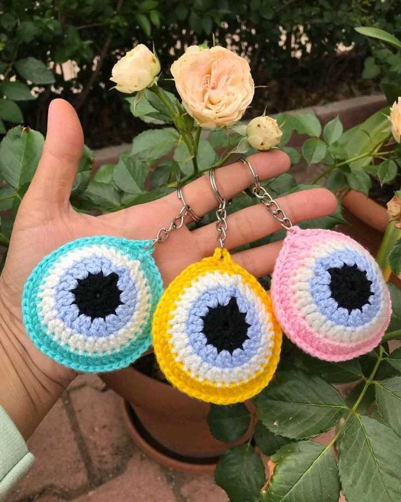 Evil Eye Crochet Keychain