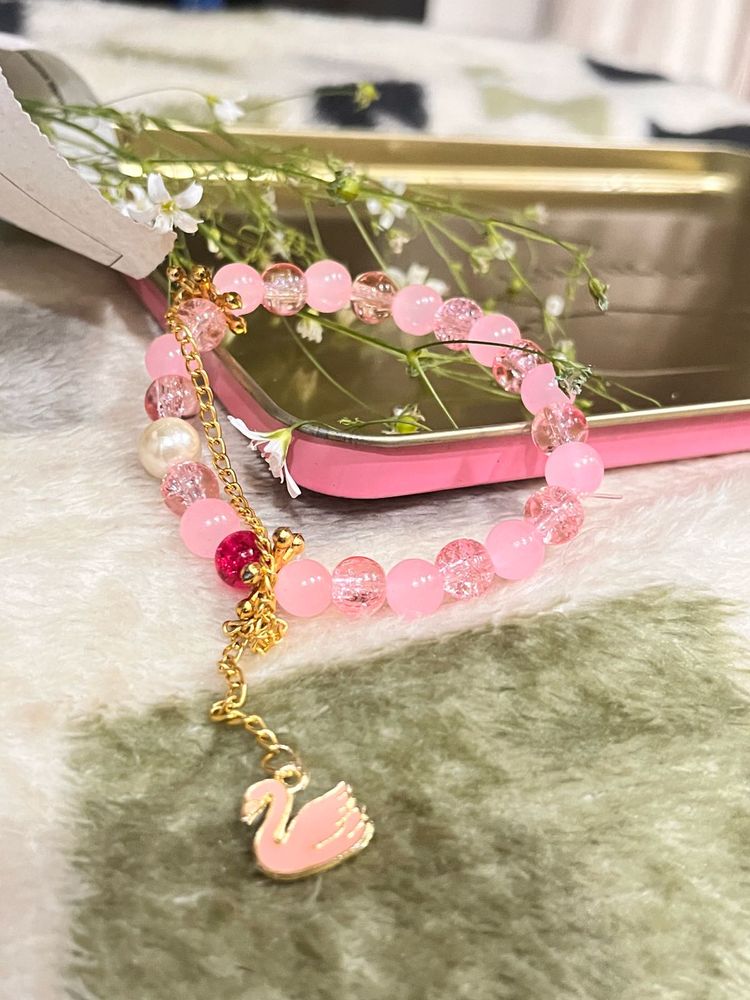 Pink Swan Charm Bracelet
