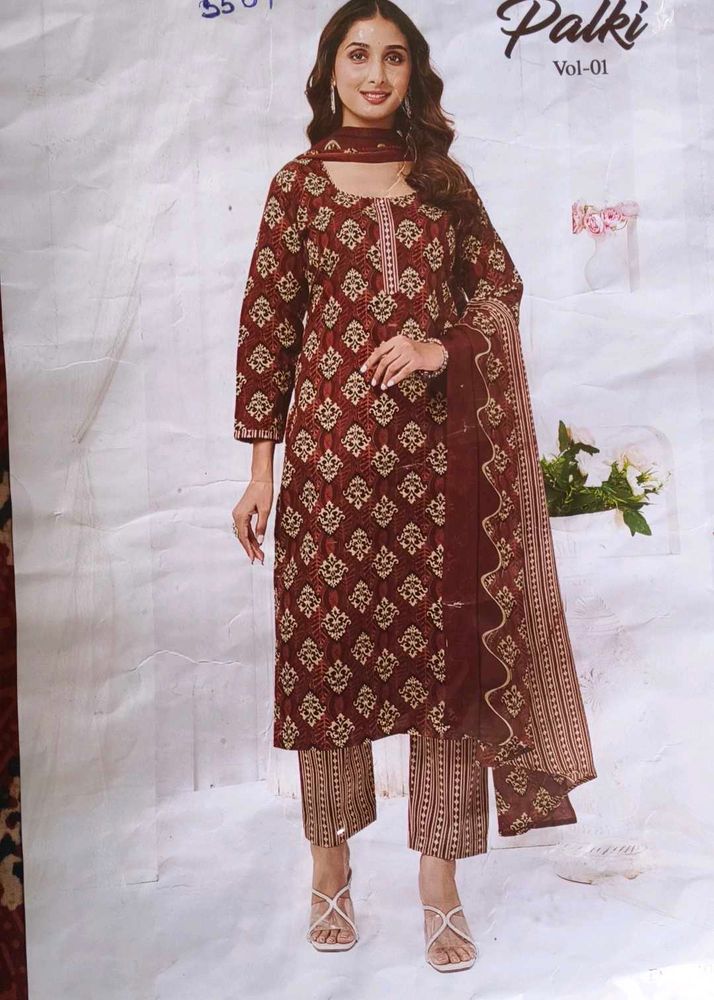 Burgundy Printed Salwar Kameez Dress Material
