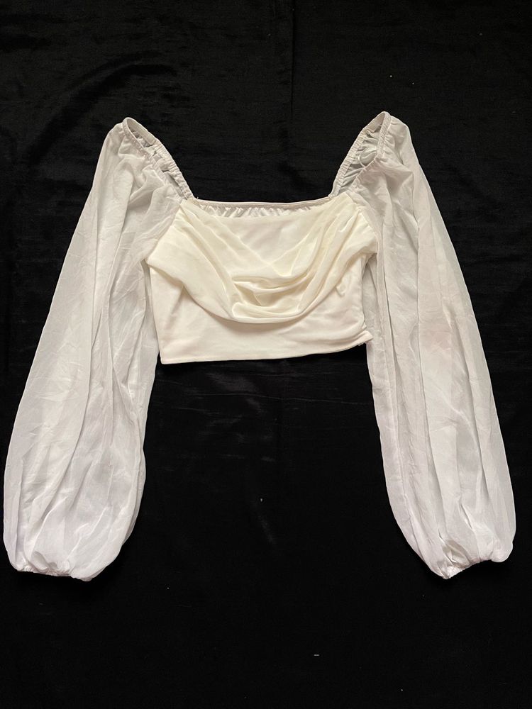 White Long Sleeve Crop Top