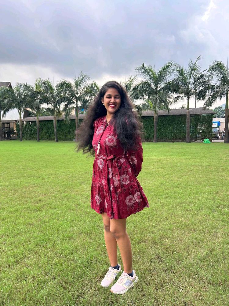 Bombay Paisley Maroon Floral Printed Tiered Dress