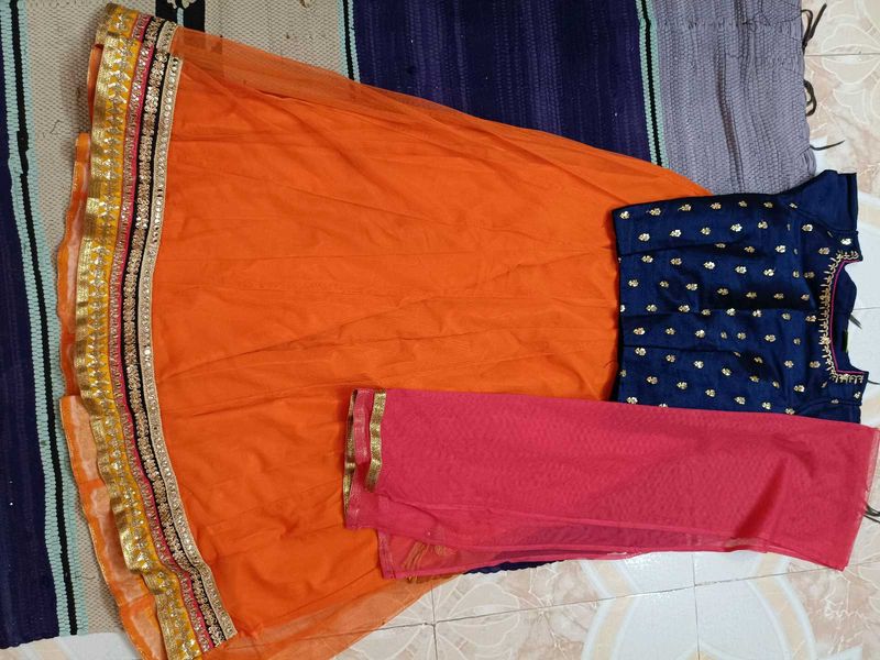 Gorgeous Orange and Navy Lehenga Set
