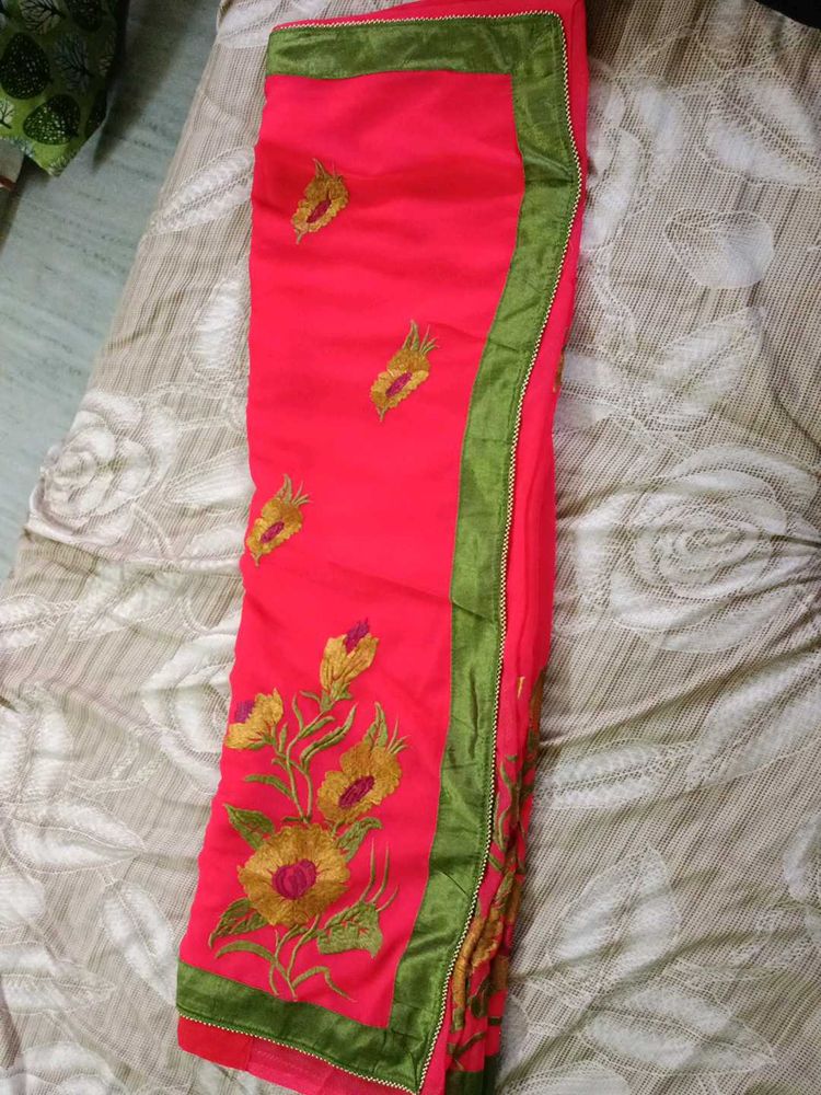 Elegant Pink Embroidered Saree