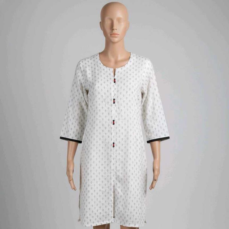 White Printed Straight Kurta