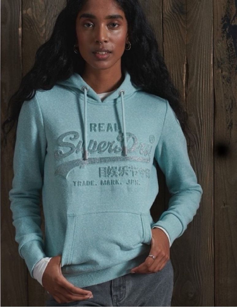 SUPERDRYBrand Embossed Hoodie with Kangaroo Pocket
