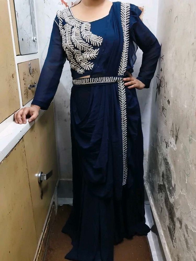 Elegant Navy Blue Draped Saree