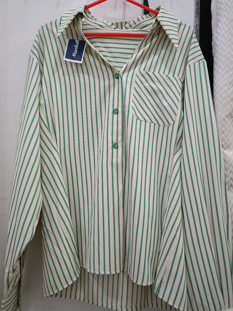 Striped Oversized Shirt And Corset Top Combo