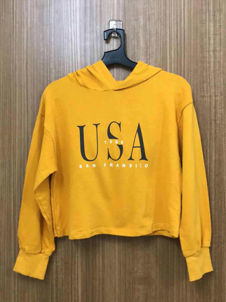 Mustard Yellow Sweatshirt With Hoodie