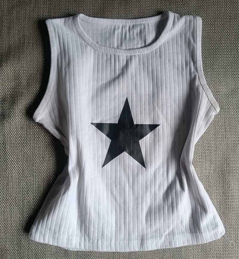 White Star Ribbed Tank Top