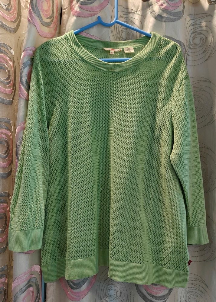 Levi&#39;s Green Crewneck Textured Knit Sweater
