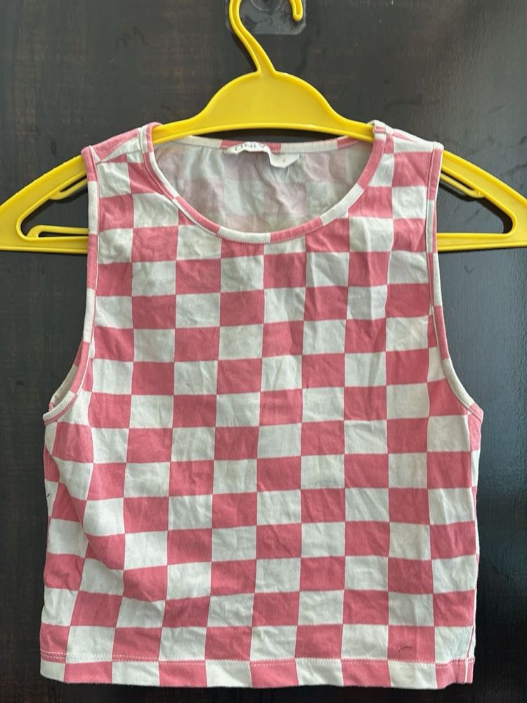 ONLY Pink &amp; White Checkered Crop Top