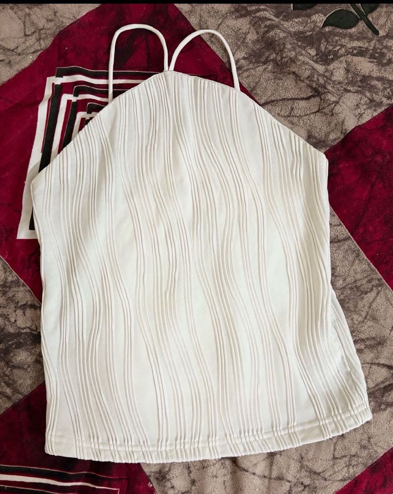 White Textured Tank Top