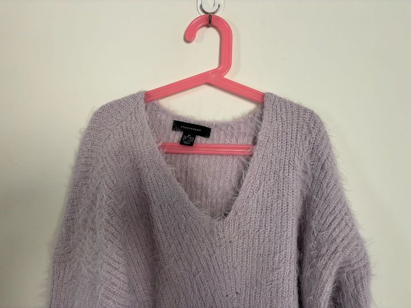 Lavender Fuzzy V-Neck Sweater